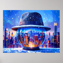 Poster Nova York Legal em um Globo de Neve com Chapéu Fed