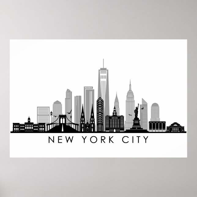Poster NOVA YORK Manhatten EUA City Skyline Silhouette (Frente)