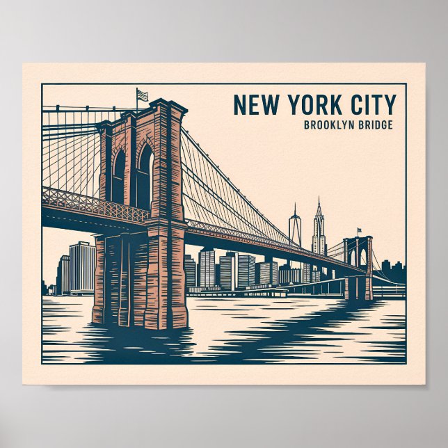 Poster Nova York Ponte de Brooklyn Silhueta da Cidade Ous (Frente)