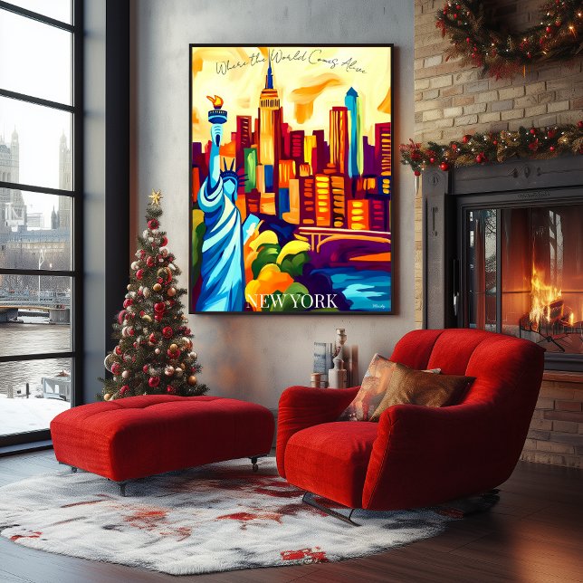 Poster Nova York Skyline e Estátua da Liberdade em Fauvis (Criador carregado)