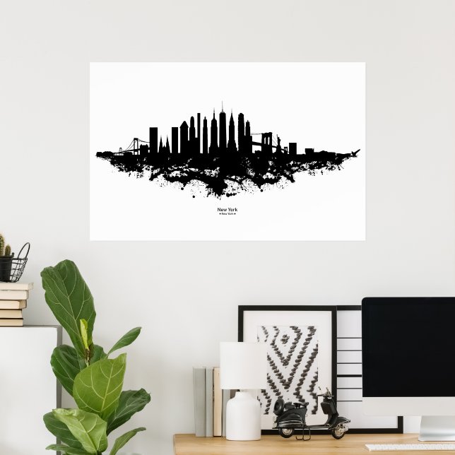 Poster Nova York Skyline Watercolor Black and White (Escritório em casa)