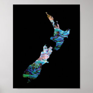 POSTER NOVA ZEALAND MAP SIMPLES PAUA