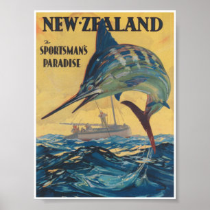 Poster Nova Zelândia, paraíso esportista, Viagens vinta