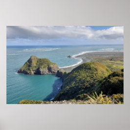 Poster Nova Zelândia Whatipu Seascape View Omanawanui Tra