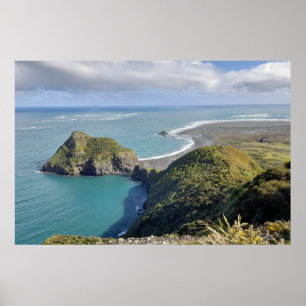 Poster Nova Zelândia Whatipu Seascape View Omanawanui Tra