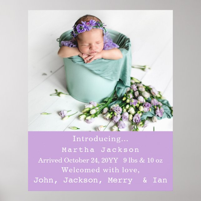 Poster Novato Elegante Nursery Nova Foto para Bebê (Frente)