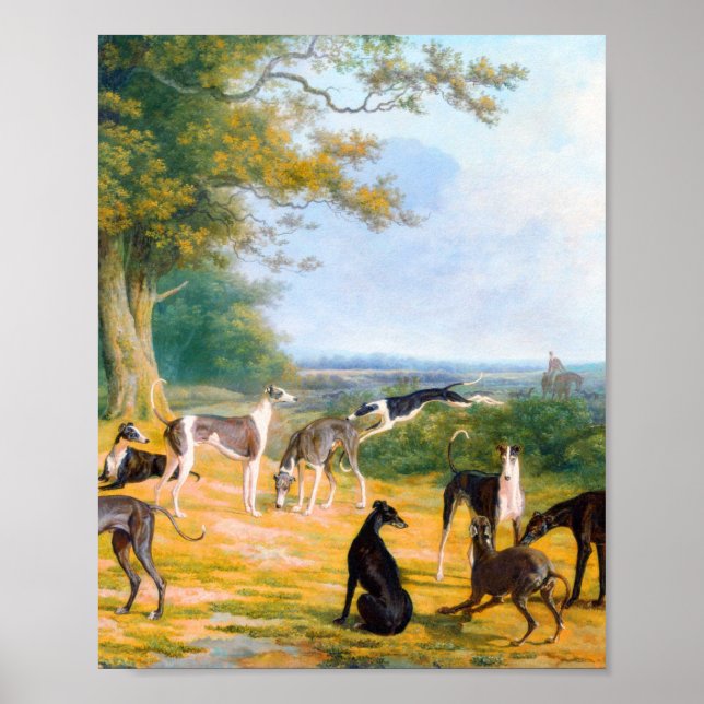 Poster Nove Greyhounds em uma paisagem por Jacques-Lauren (Frente)