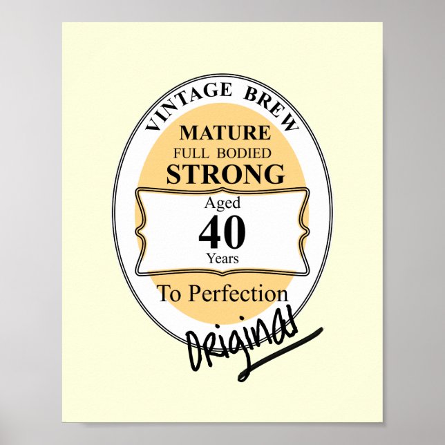 Poster Novelty 40th Milestone Birthday Funny BeerLabel (Frente)