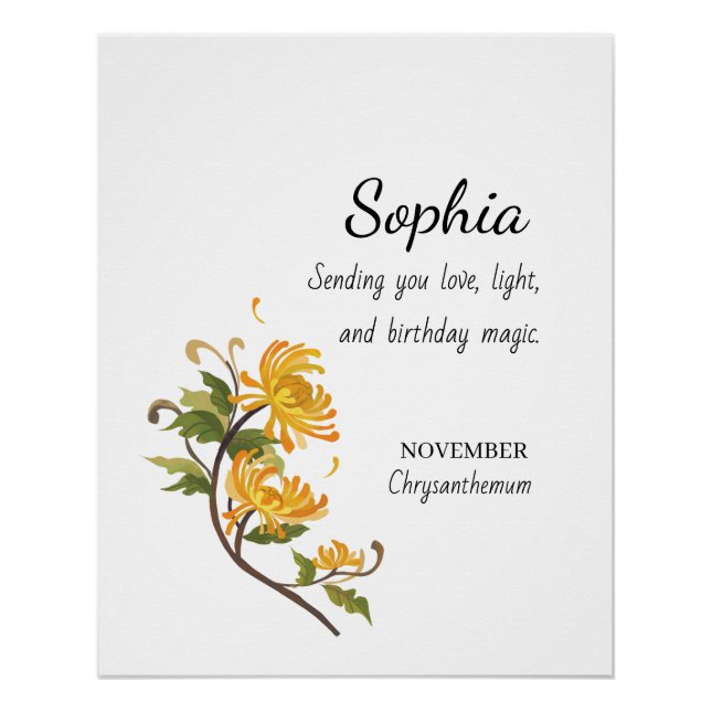 Pôster November Chrysanthemum Personalized Birthday (Frente)