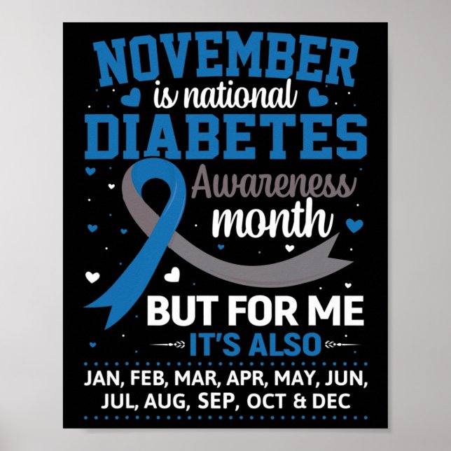 Poster Novembro É Consciência Da Diabetes Mês Azul E Cinz (Frente)