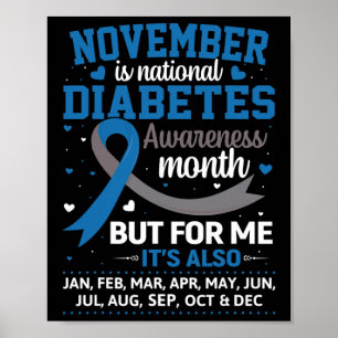 Poster Novembro é Consciência da Diabetes Mês Azul e Cinz