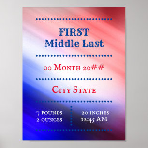 Poster Novo bebê recém-nascido vermelho, azul