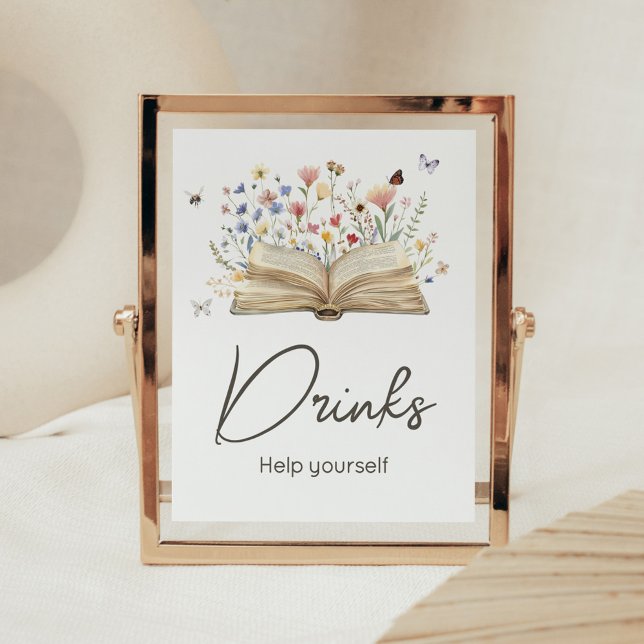 Poster Novo capítulo do Storybook inicia bebidas Chás de  (New Chapter Begins Storybook Baby Shower Drinks Sign)