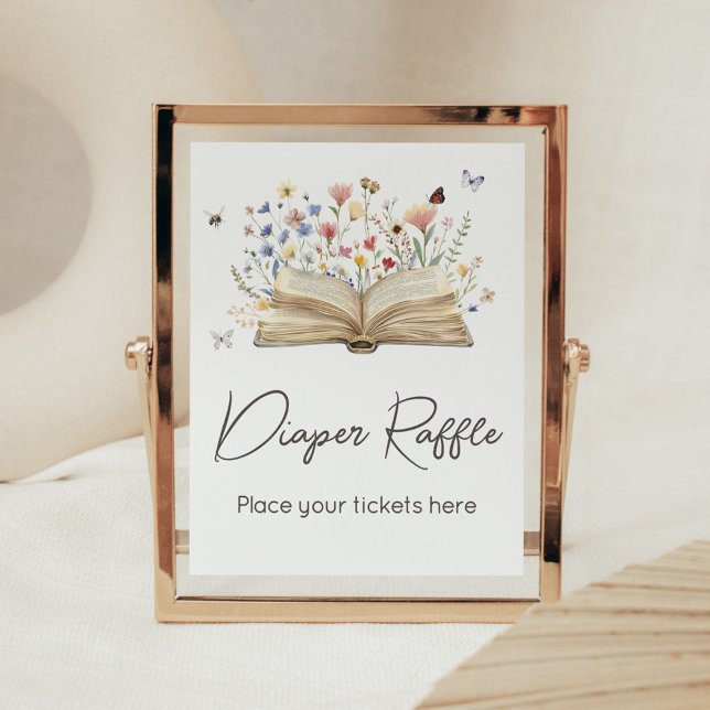 Poster Novo capítulo do Storybook inicia Fralda Raffle (New Chapter Begins Storybook Baby Shower Diaper Raffle Sign)