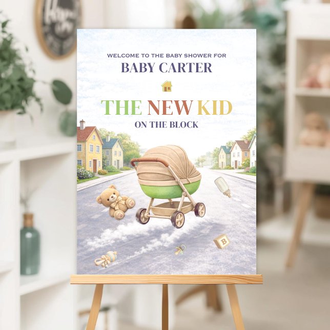 Poster Novo Garoto Do Bloco Chá de Bebê Bem-Vindo (New Kid On The Block Baby Shower Welcome Sign)