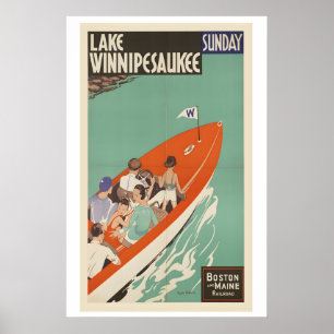 Poster Novo Hampshire Lago Winnipesaukee Viagem Antiga