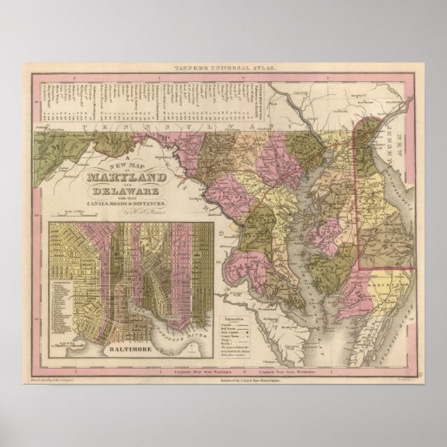 Pôster Novo Mapa de Maryland e Delaware (Frente)