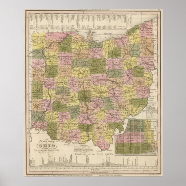 Pôster Novo Mapa De Ohio (Frente)