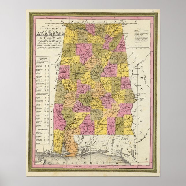 Pôster Novo Mapa Do Alabama (Frente)