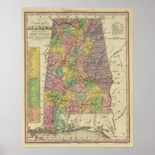 Pôster Novo Mapa Do Alabama