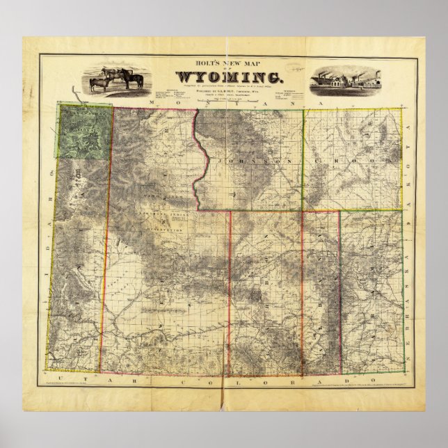 Poster Novo Mapa do Wyoming, de Holt, em 1883, por Frank  (Frente)