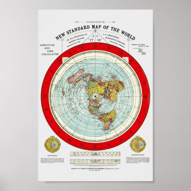 Poster Novo Mapa Padrão do Mundo Gleason 1892 (Frente)
