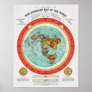 Poster Novo Mapa Padrão do Mundo Terraplanista