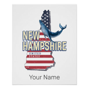 Pôster Novo Mapa Retro dos Estados Unidos de Hampshire