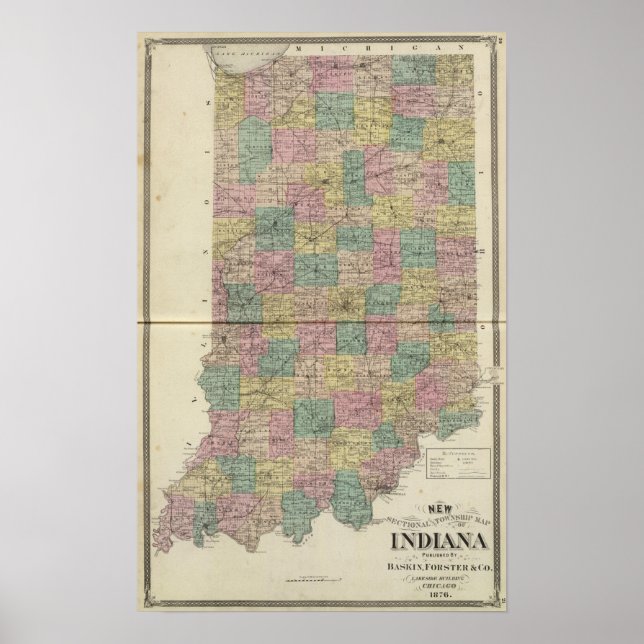Poster Novo mapa setorial e municipal de Indiana (Frente)