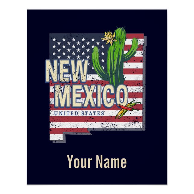 Pôster Novo México Estados Unidos Mapa Vintage EUA (Frente)