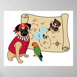 Pôster NOVO!  Pirate Pug Design - Adicione sua própria l