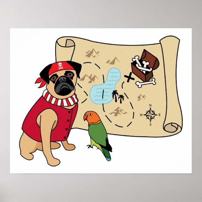 Pôster NOVO! Pirate Pug Design - Adicione sua própria leg (Frente)