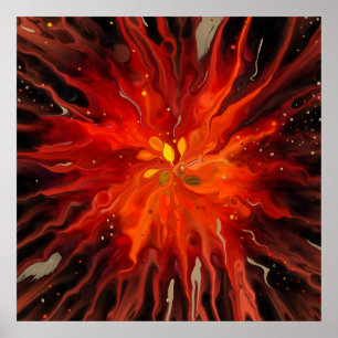 Poster Núcleo Carmesim – Explosão Abstrata de Energia Ígn