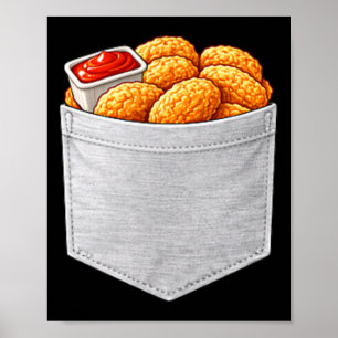 Poster Nugget de Frango Engraçado em Bolso Falso Camisa L