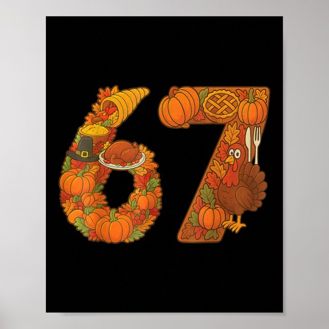 Poster Number 67 Matching Six Seven 6 7 Meme 67 Thanksgiv (Frente)