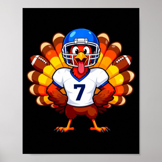 Poster Number 7 Funny Thanksgiving Football Turkey Men Wo (Frente)
