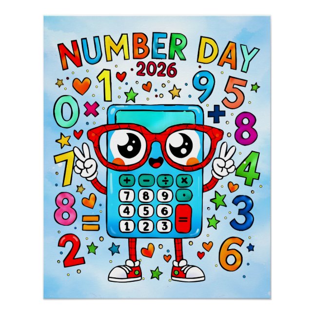 Pôster Number Day 2026 Cute Calculator Math Design (Frente)