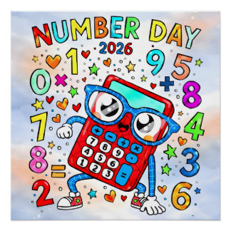 Pôster Number Day 2026 Cute Calculator Math Design