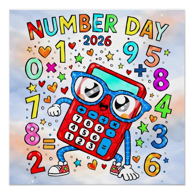 Pôster Number Day 2026 Cute Calculator Math Design (Frente)