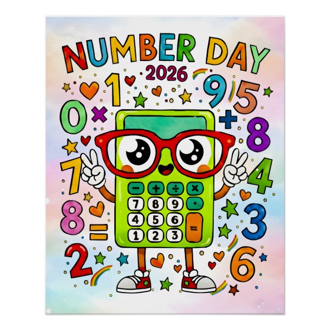 Pôster Number Day 2026 Cute Calculator Math Design (Frente)