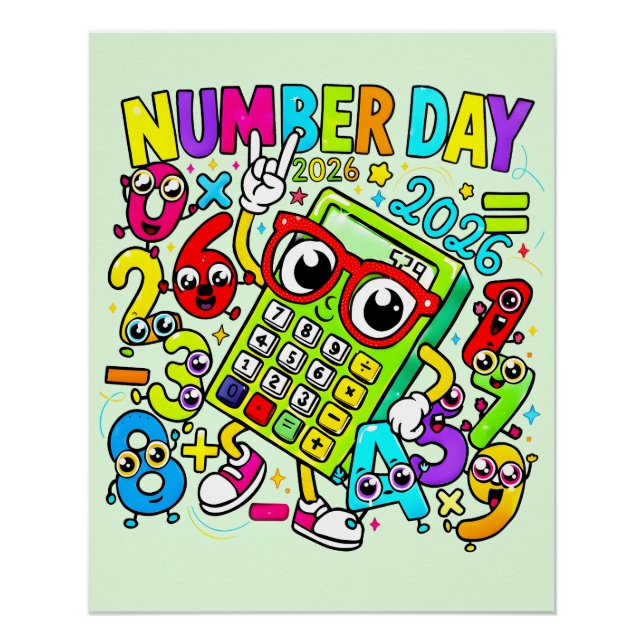 Pôster Number Day 2026 Maths Poster for Kids UK Classroom (Frente)