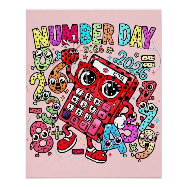 Pôster Number Day 2026 Maths Poster for Kids UK Classroom (Frente)