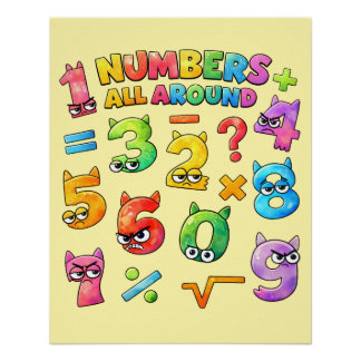 Pôster Numbers All Around Maths Poster for Kids UK 