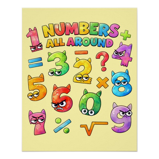 Pôster Numbers All Around Maths Poster for Kids UK  (Frente)