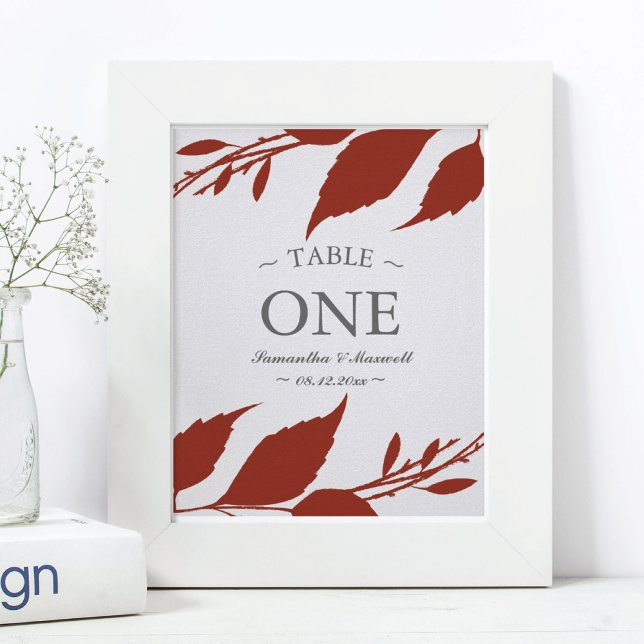 Poster Número da Tabela Foliage Burnt Orange Leaves (orange wedding decor table number)