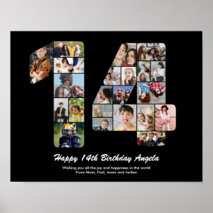 Poster Número de 14º Aniversário 14 Colagem de Fotos Pers
