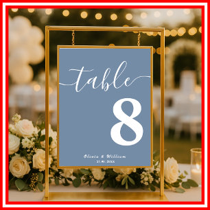 Poster Número de Mesa de Casamento Azul Empoeirado