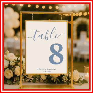Poster Número de Mesa de Casamento Azul Empoeirado