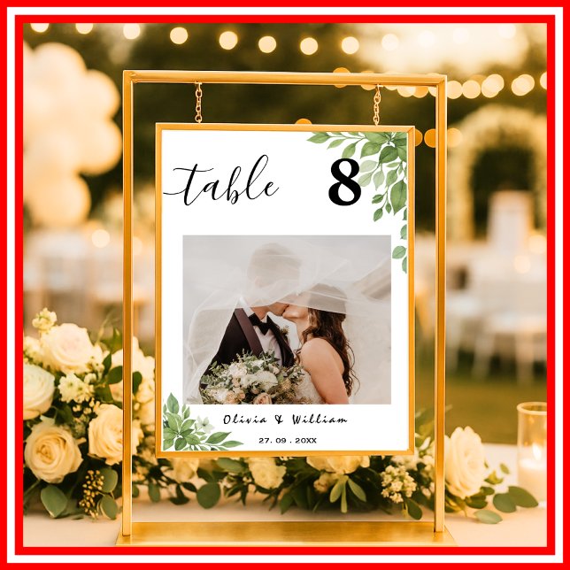Poster Número de Mesa de Casamento com Folhas Verde Sage  (Criador carregado)