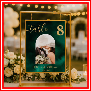 Poster Número de Mesa de Casamento em Verde Esmeralda e D